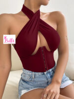 Dos Nu Rouge Bordeaux avec Décolleté Croisé