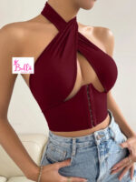 Dos Nu Rouge Bordeaux avec Décolleté Croisé – Image 2