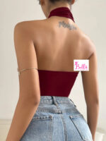 Dos Nu Rouge Bordeaux avec Décolleté Croisé – Image 4