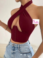 Dos Nu Rouge Bordeaux avec Décolleté Croisé – Image 3