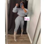 Ensemble pantalon & top avec capuche en tricot - gris – Image 2