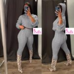 Ensemble pantalon & top avec capuche en tricot - gris