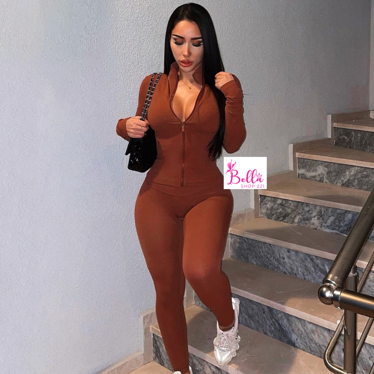 fa9c5d6c-be0b-4b37-a696-ae173ca15b43 Ensemble legging & top Longue Manche - Marron – Image 1