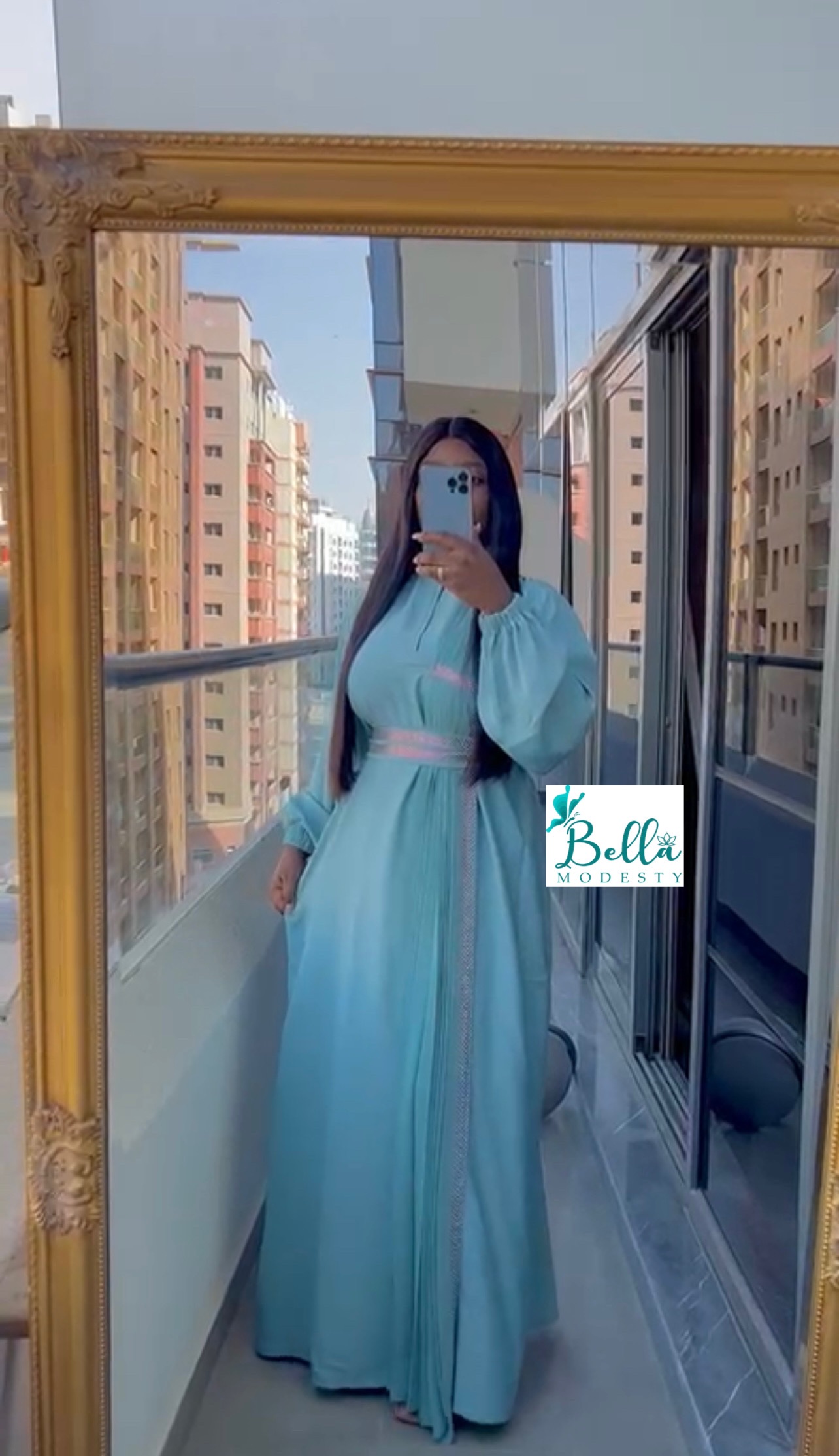 7c649421-0474-40e5-9ed9-f28e5786a4b5 Abaya dubaï + foulard - turquoise – Image 1