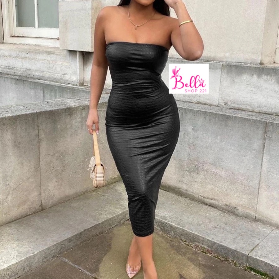 0cb61628-d745-41b9-ab78-cd324aeed7b4 Robe bustier similicuir - Noire – Image 1