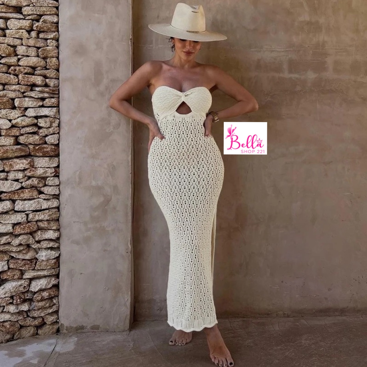 a027bc28-5bf5-4fd4-b445-f7ae1f0f2a15 Robe en tricot - Blanc cassé (transparent) – Image 1