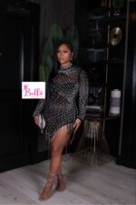 Mini luxury Dress avec strass & perles - noir blanc – Image 6