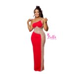 Robe avec partie en tulle (strass & perles) - rouge – Image 5