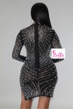 Mini luxury Dress avec strass & perles - noir blanc – Image 9