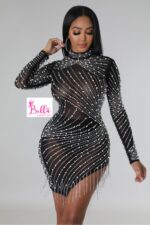 Mini luxury Dress avec strass & perles - noir blanc – Image 8