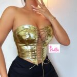 Crop top bustier avec lacets - doré métallique