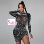 Mini luxury Dress avec strass & perles - noir blanc – Image 4