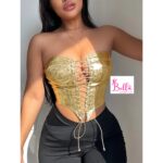 Crop top bustier avec lacets - doré métallique – Image 5