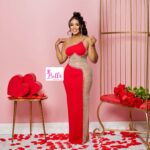 Robe avec partie en tulle (strass & perles) - rouge