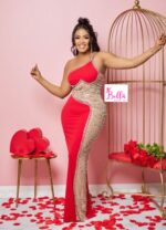 Robe avec partie en tulle (strass & perles) - rouge – Image 3