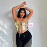 Crop top bustier avec lacets - doré métallique – Image 2