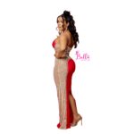 Robe avec partie en tulle (strass & perles) - rouge – Image 7