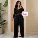 Ensemble pantalon bas large & top crop - Noir