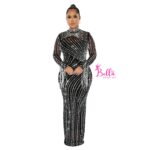 Luxury dress longue manche avec strass & Perles – Image 3