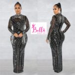 Luxury dress longue manche avec strass & Perles – Image 2