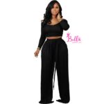 Ensemble pantalon bas large & top crop - Noir – Image 2