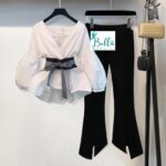 Ensemble pantacourt & top avec ceinture - Noir blanc