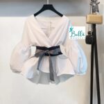 Ensemble pantacourt & top avec ceinture - Noir blanc – Image 2