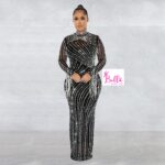 Luxury dress longue manche avec strass & Perles