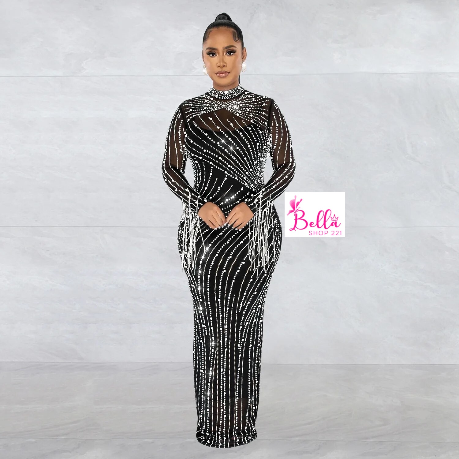 794fe2a1-bd3b-425d-8c32-a050f3faa473 Luxury dress longue manche avec strass & Perles – Image 1