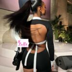 Combi short décolleté plongeant & dos nu - Noir blanc – Image 2