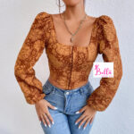 Crop top avec Manche longue - marron multicolore – Image 3