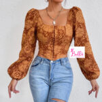 Crop top avec Manche longue - marron multicolore