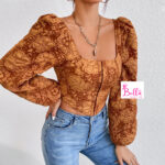Crop top avec Manche longue - marron multicolore – Image 5