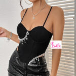 Crop top avec strass - Noir – Image 3