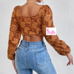 Crop top avec Manche longue - marron multicolore – Image 6