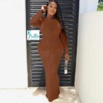 Robe longue manche - marron – Image 4