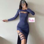 Ensemble robe avec lacets & haut court - bleu – Image 3