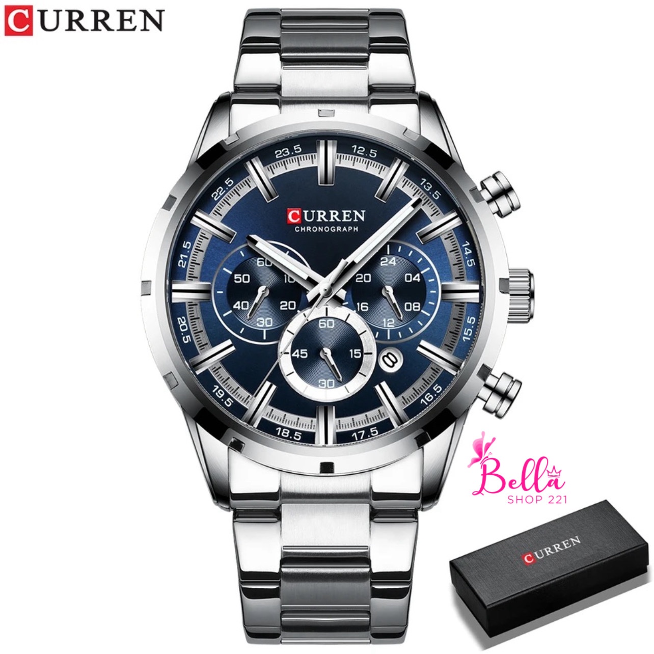1119132c-6197-4fea-bd56-f7398c47a388 Montre Curren HOMME - Argentée bleue (acier inoxydable) – Image 1