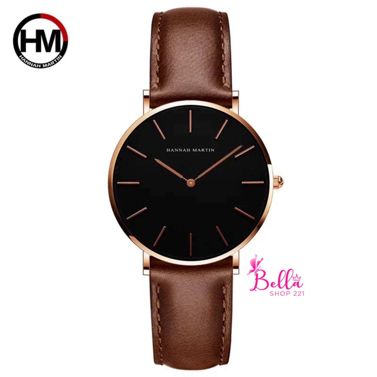 1e622794-d334-41d9-95a0-3cceaad64c5e-1 Montre Hannah Martin unisexe - cuir marron (acier inoxydable) – Image 1