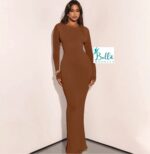 Robe longue manche - marron – Image 3