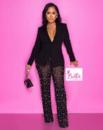 Ensemble blazer & legging avec perles - noir