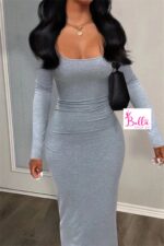 Robe longue manche - grise