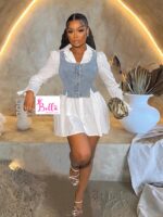 Ensemble robe & corset jeans - blanc bleu – Image 3