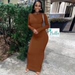 Robe longue manche - marron