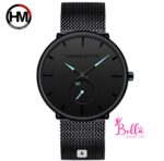Montre Hannah Martin unisexe - Noire bleue (acier inoxydable)