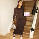 Robe longue manche - marron – Image 3