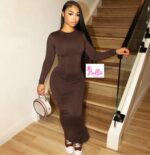 Robe longue manche - marron