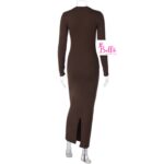Robe longue manche - marron – Image 5