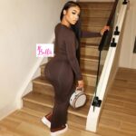 Robe longue manche - marron – Image 2