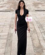 Robe avec fronce devant - noire – Image 3
